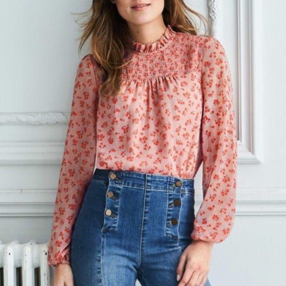 Boden, 16, Janie Top Smocked Chalky Pink Daisy Field